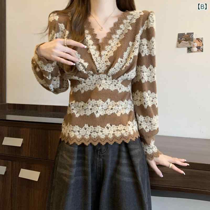 春 コーデ レディース ファッション オシャレ カワイイ シンプル きれいめ ナチュラル 上品カジュアル 婦人服 Vネック ハイエンド レース ジャカード トップス レイヤリング シャツ