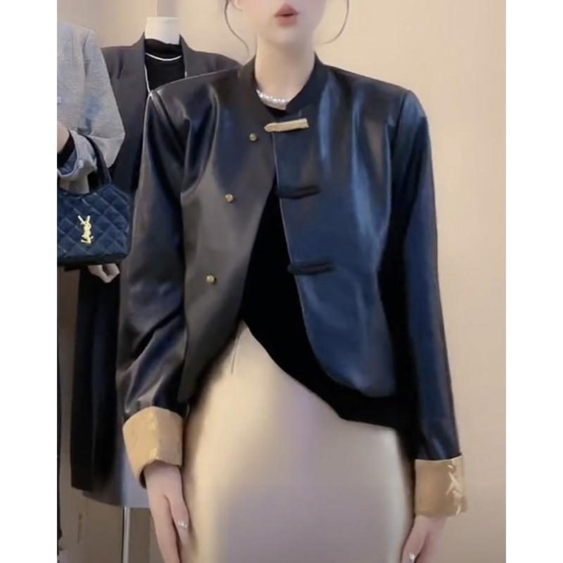 春 コーデ レディース ファッション オシャレ カワイイ シンプル きれいめ ナチュラル 上品カジュアル 婦人服 クラシック PUレザー ジャケット ハイエンド スリム ジャケット(4.0)