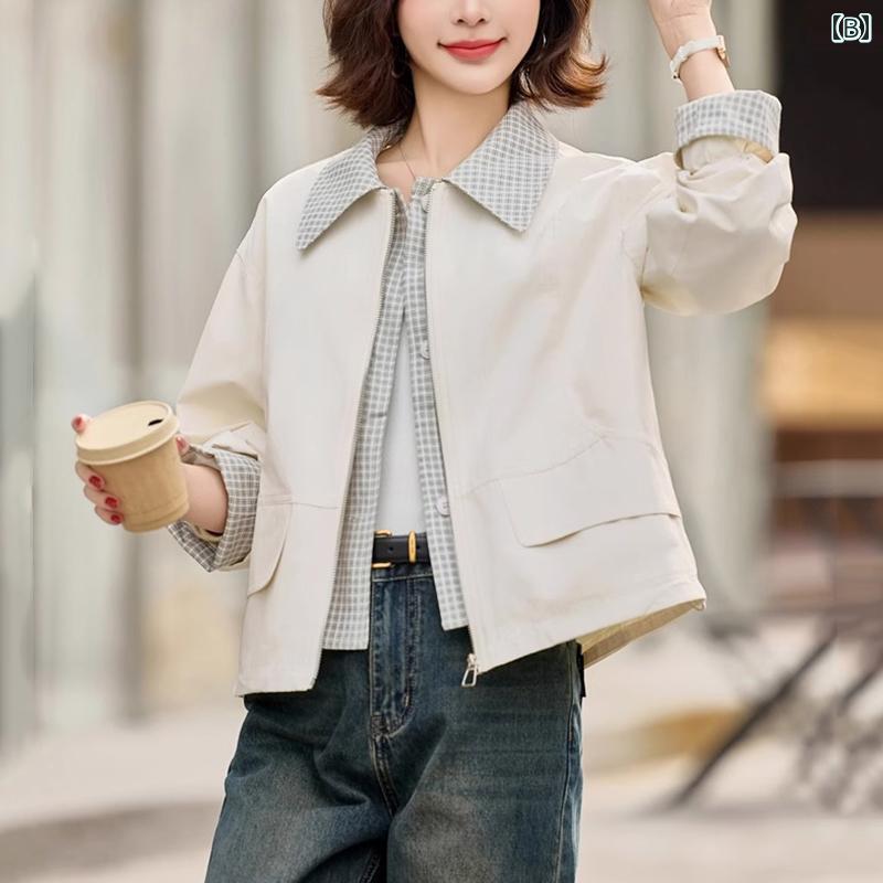 春 コーデ レディース ファッション オシャレ カワイイ シンプル きれいめ ナチュラル 上品カジュアル 婦人服 チェック柄 フェイク ツーピース コート ウェア ジャケット トップス