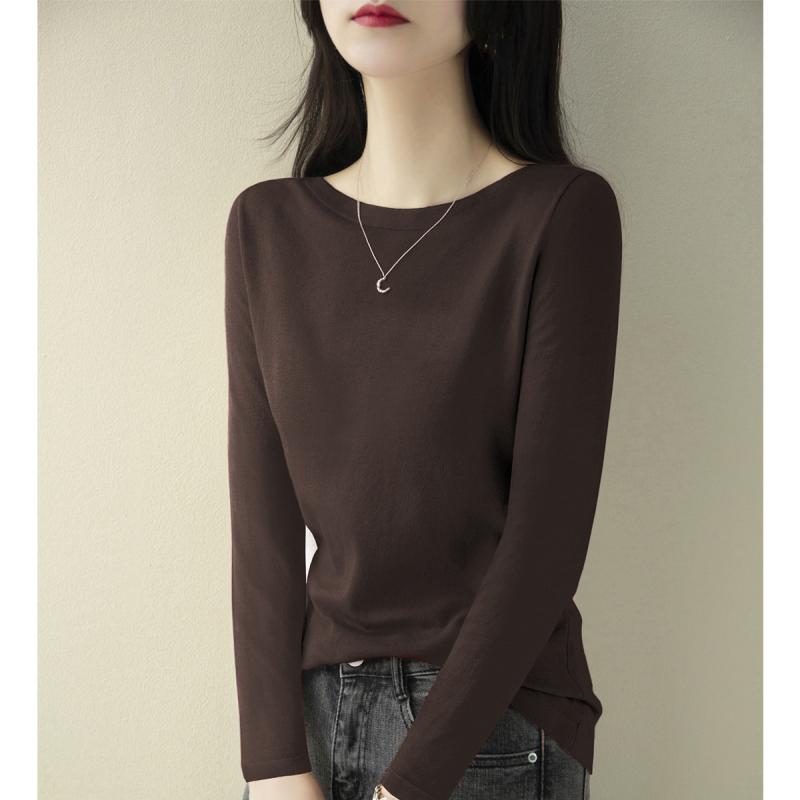 冬コーデ レディース 大人 きれいめ シンプル 上品 着回し ベーシック カジュアル ナチュラル ロングシーズン 無地 スリムフィット シンプルベースレイヤートップ ウールフレンチ スタイル ワンネック 長袖快適 ニット ウェア