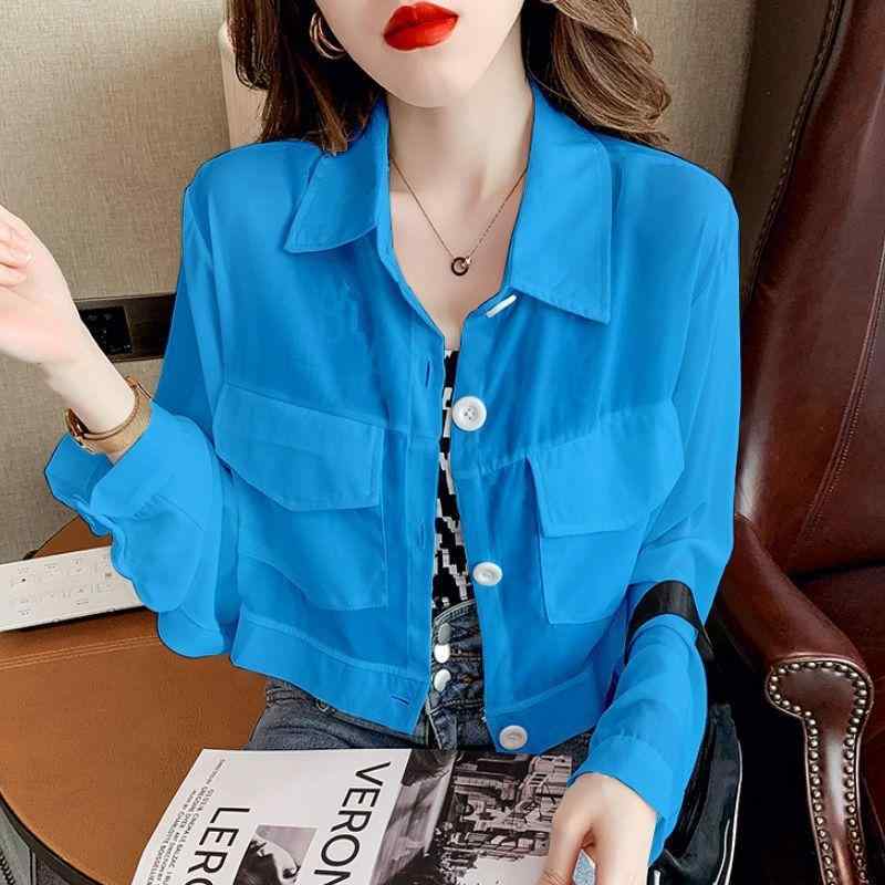Rakuten - 春 コーデ レディース ファッション オシャレ カワイイ シンプル きれいめ ナチュラル 上品カジュアル 婦人服 シフォン 日焼け防止 服 夏 大きいサイズ 長袖 シャツ ポケット 薄手 トップス