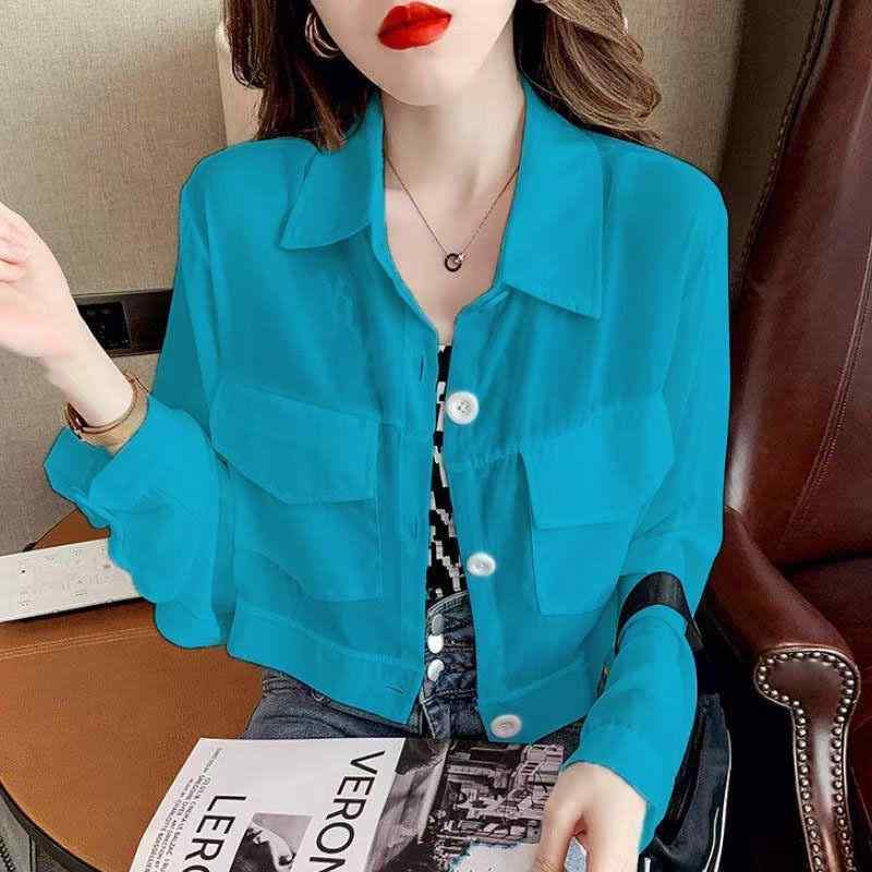 春 コーデ レディース ファッション オシャレ カワイイ シンプル きれいめ ナチュラル 上品カジュアル 婦人服 シフォン 日焼け防止 服 夏 大きいサイズ 長袖 シャツ ポケット 薄手 トップス