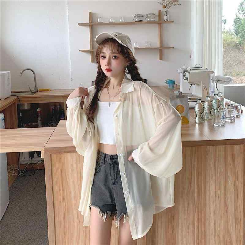 Long-Sleeved - 春 コーデ レディース ファッション オシャレ カワイイ シンプル きれいめ ナチュラル 上品カジュアル 婦人服 日焼け防止 服 薄手 コート 夏 通気性 シフォンシャツ 長袖 トップス