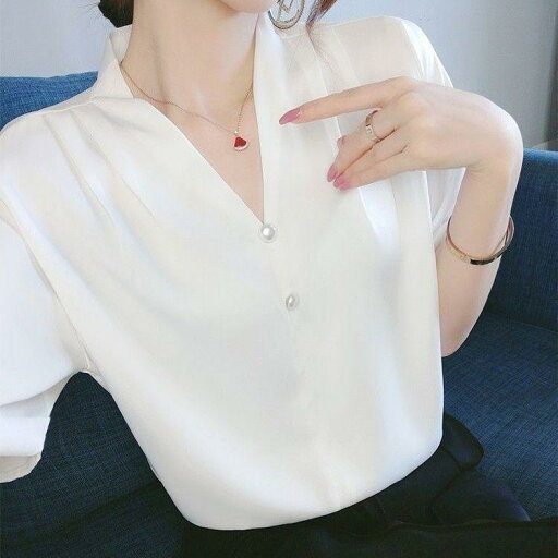春 コーデ レディース ファッション オシャレ カワイイ シンプル きれいめ ナチュラル 上品カジュアル 婦人服 フレンチ Vネック 半袖 白 シャツ 夏 ビーズ ハイエンド シック トップス 春 コーデ レディース ファッション オシャレ カワイイ シンプル きれいめ ナチュラル 上品カジュアル 婦人服 フレンチ Vネック 半袖 白 シャツ 夏 ビーズ ハイエンド シック トップス