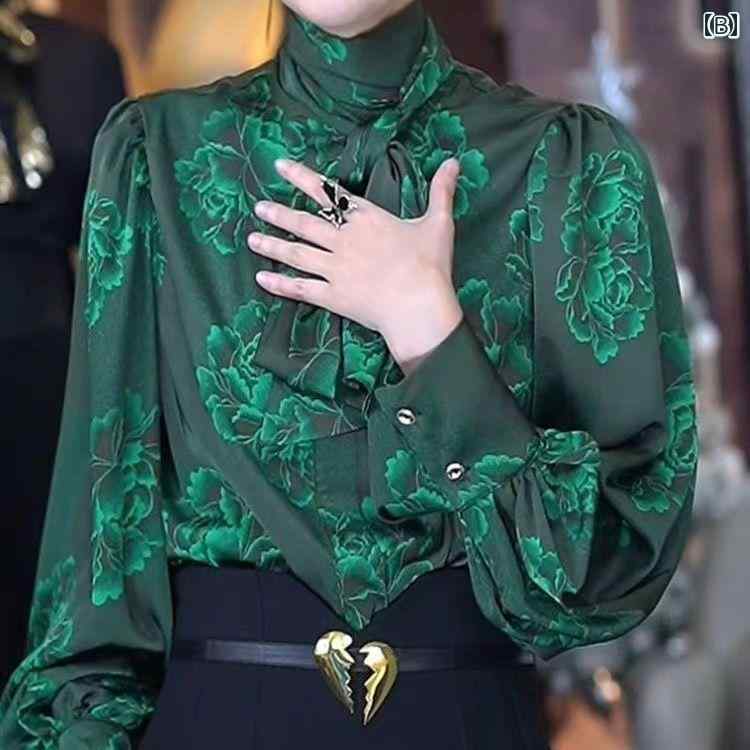 春 コーデ レディース ファッション オシャレ カワイイ シンプル きれいめ ナチュラル 上品カジュアル 婦人服 ライト ハイエンド プルオーバー プリント シャツ 長袖