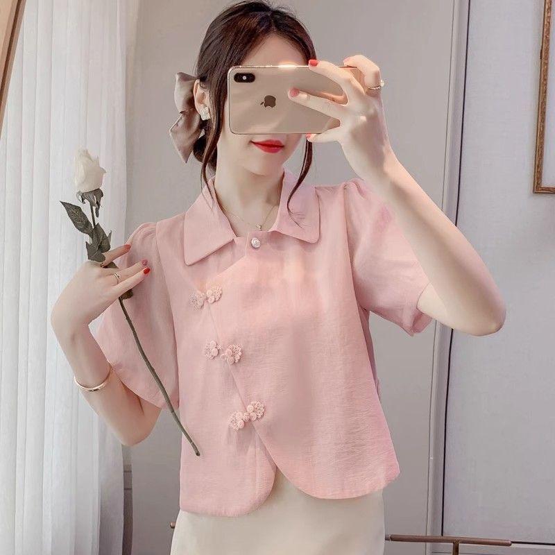 Other - 春 コーデ レディース ファッション オシャレ カワイイ シンプル きれいめ ナチュラル 上品カジュアル 婦人服 クラシック ボタン付き シフォンシャツ ポロカラー シャツ 夏 スタイリッシュ パフスリーブ トップス