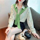 春 コーデ レディース ファッション オシャレ カワイイ シンプル きれいめ ナチュラル 上品カジュアル 婦人服 フェイク ツーピース ストール ストライプ シャツ 長袖 シフォン カジュアル トップス