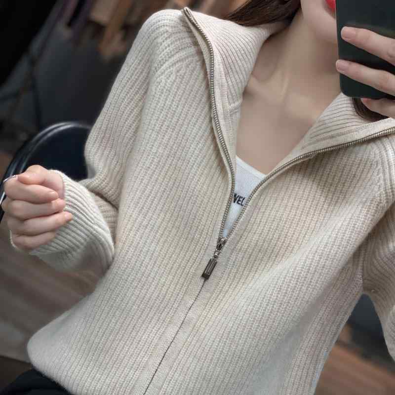 春 コーデ レディース ファッション オシャレ カワイイ シンプル きれいめ ナチュラル 上品カジュアル 婦人服 ウール ニット カーディガン ソフト ジッパー セーター ジャケット ハイエンド トップス