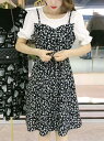 春 コーデ レディース ファッション オシャレ カワイイ シンプル きれいめ ナチュラル 上品カジュアル 婦人服 夏 フェイク ツーピース 花柄 ドレス ウエスト スリム Aライン スカート