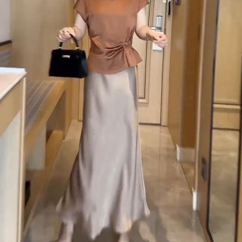 Rakuten - 春 コーデ レディース ファッション オシャレ カワイイ シンプル きれいめ ナチュラル 上品カジュアル 婦人服 ハイエンド アセテート サテン フィッシュテール スカート 夏 スリム ハイウエスト Aライン カバー ミドル丈