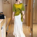 春 コーデ レディース ファッション オシャレ カワイイ シンプル きれいめ ナチュラル 上品カジュアル 婦人服 ウエスト ストラップ トップス Tシャツ 夏 ウエスタンスタイル