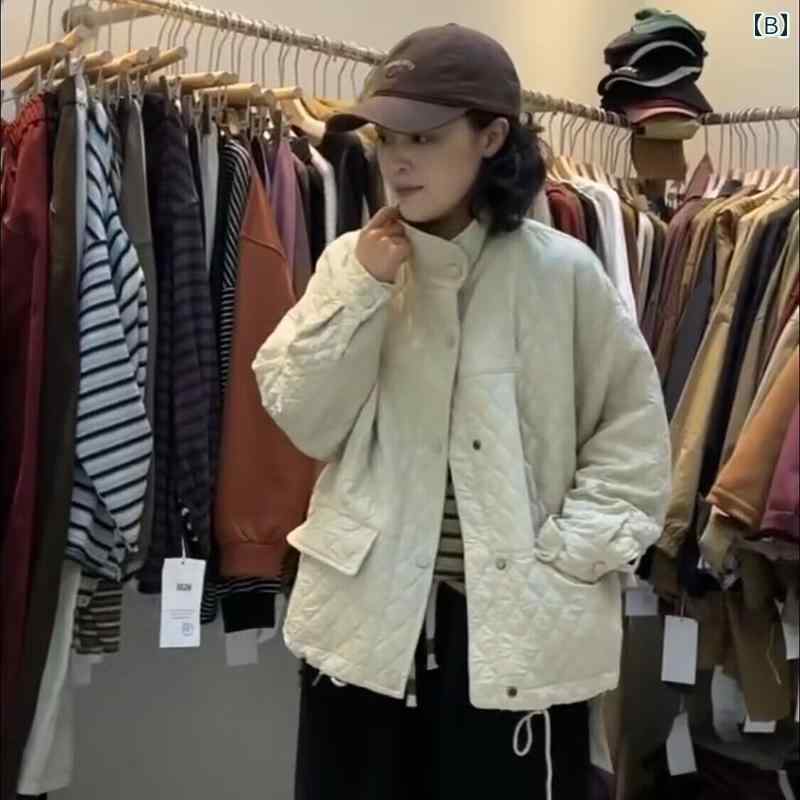 春 コーデ レディース ファッション オシャレ カワイイ シンプル きれいめ ナチュラル 上品カジュアル 婦人服 チェック スタンドカラー ジャケット ゆったり コットン トップス