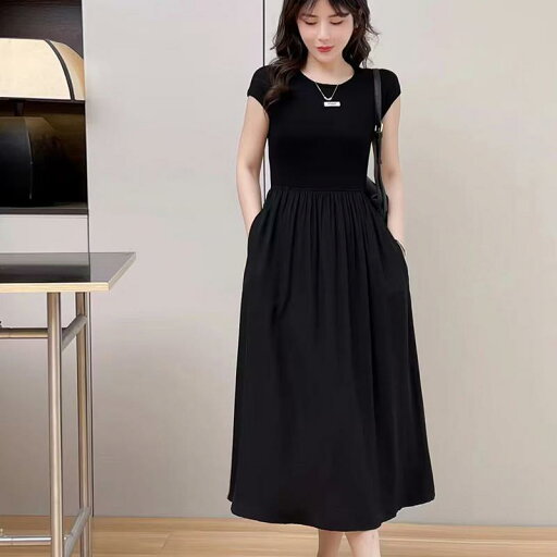 春 コーデ レディース ファッション オシャレ カワイイ シンプル きれいめ ナチュラル 上品カジュアル 婦人服 フレンチ ブラック 半袖 ドレス 夏 ウエスト スリム Aライン ミドル丈 スカート 春 コーデ レディース ファッション オシャレ カワイイ シンプル きれいめ ナチュラル 上品カジュアル 婦人服 フレンチ ブラック 半袖 ドレス 夏 ウエスト スリム Aライン ミドル丈 スカート