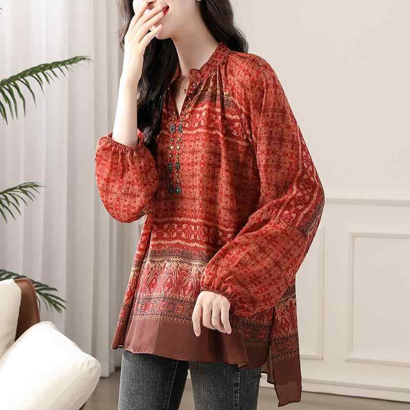 Other - 春 コーデ レディース ファッション オシャレ カワイイ シンプル きれいめ ナチュラル 上品カジュアル 婦人服 シャツ 長袖 クラシック エスニック プリント ドレス