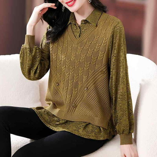 春 コーデ レディース ファッション オシャレ カワイイ シンプル きれいめ ナチュラル 上品カジュアル 婦人服 フェイク ツーピース トップス フレンチ ニット レイヤリング シャツ インナー セーター 春 コーデ レディース ファッション オシャレ カワイイ シンプル きれいめ ナチュラル 上品カジュアル 婦人服 フェイク ツーピース トップス フレンチ ニット レイヤリング シャツ インナー セーター