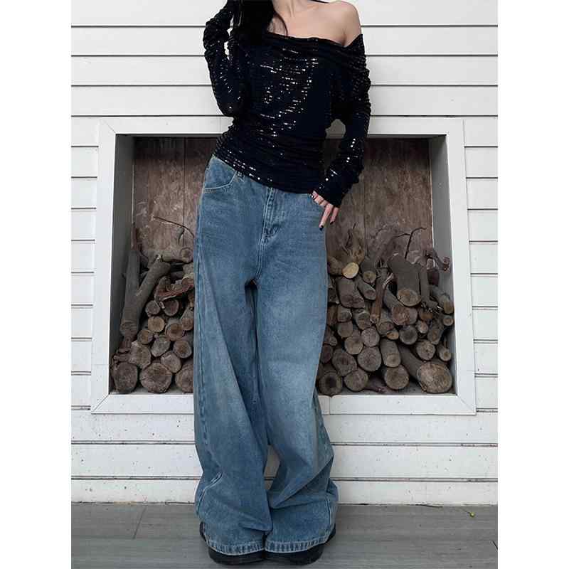 春 コーデ レディース ファッション オシャレ カワイイ シンプル きれいめ ナチュラル 上品カジュアル 婦人服 アメリカン クラシック ワイドレッグ ジーンズ ハイウエスト スリムフィット ストレート パンツ(4)