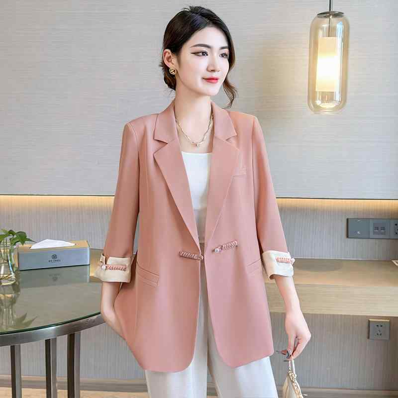 Coat - 春 コーデ レディース ファッション オシャレ カワイイ シンプル きれいめ ナチュラル 上品カジュアル 婦人服 ビッグ ボタン付き スーツ ジャケット ゆったり スリム ウエスタン