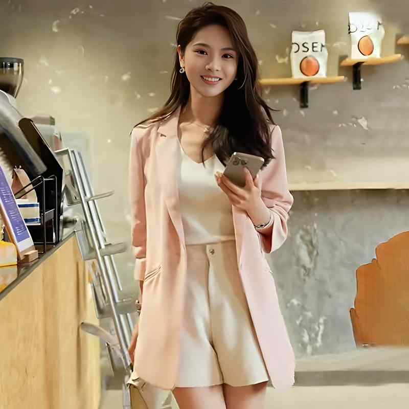 春 コーデ レディース ファッション オシャレ カワイイ シンプル きれいめ ナチュラル 上品カジュアル 婦人服 スリット ピンク スーツ ジャケット カジュアル トップス