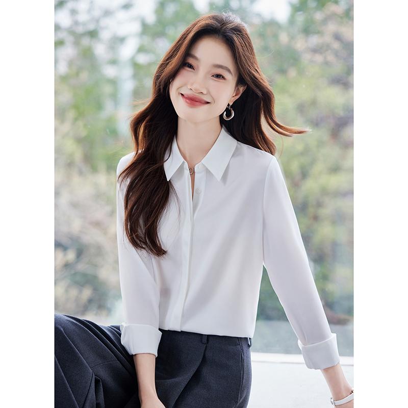 春 コーデ レディース ファッション オシャレ カワイイ シンプル きれいめ ナチュラル 上品カジュアル 婦人服 ホワイト シャツ 長袖 通勤ウェア OL 面接ウェア シンプル カジュアル トップス