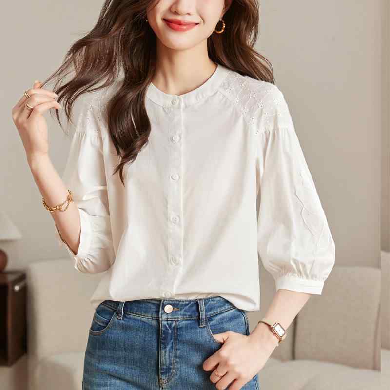 春 コーデ レディース ファッション オシャレ カワイイ シンプル きれいめ ナチュラル 上品カジュアル 婦人服 ホワイト シャツ 七分袖 通勤ウェア 面接ウェア トップス