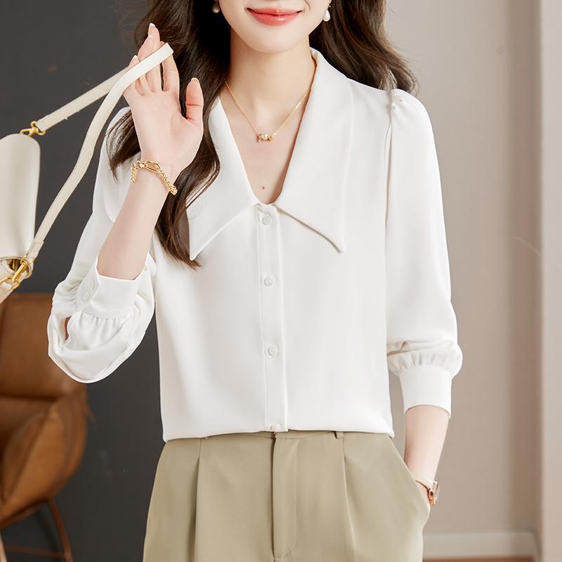Long-Sleeved - 春 コーデ レディース ファッション オシャレ カワイイ シンプル きれいめ ナチュラル 上品カジュアル 婦人服 長袖 シャツ 通勤ウェア OL フレンチ 面接ウェア トップス シンプル