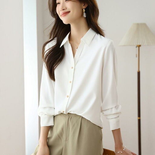 春 コーデ レディース ファッション オシャレ カワイイ シンプル きれいめ ナチュラル 上品カジュアル 婦人服 ホワイト シャツ ハイエンド ポロカラー スリム トップス 通勤ウェア 春 コーデ レディース ファッション オシャレ カワイイ シンプル きれいめ ナチュラル 上品カジュアル 婦人服 ホワイト シャツ ハイエンド ポロカラー スリム トップス 通勤ウェア