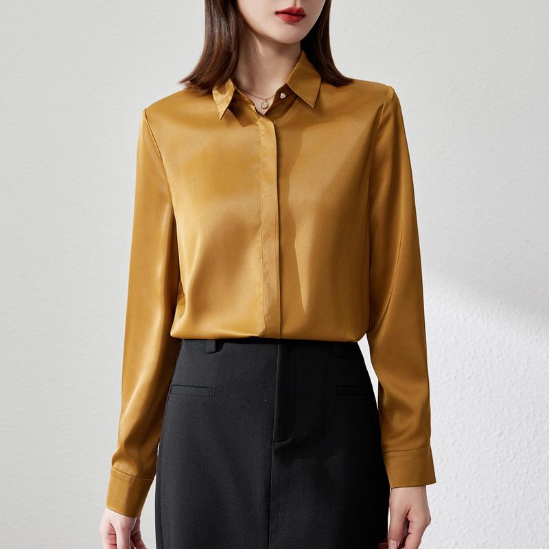 Long-Sleeved - 春 コーデ レディース ファッション オシャレ カワイイ シンプル きれいめ ナチュラル 上品カジュアル 婦人服 サテンシャツ 通勤ウェア 長袖 シャツ ハイエンド 面接ウェア トップス