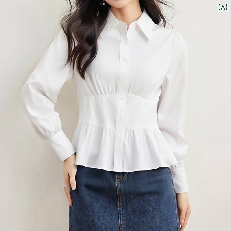 春 コーデ レディース ファッション オシャレ カワイイ シンプル きれいめ ナチュラル 上品カジュアル 婦人服 コットン シャツ ウエスト スタイリッシュ トップス ブラウス 長袖