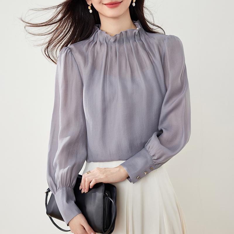 Long-Sleeved - 春 コーデ レディース ファッション オシャレ カワイイ シンプル きれいめ ナチュラル 上品カジュアル 婦人服 シフォンシャツ トップス シャツ 長袖