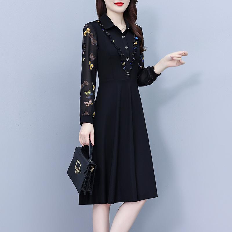 春 コーデ レディース ファッション オシャレ カワイイ シンプル きれいめ ナチュラル 上品カジュアル 婦人服 ドレス フェイク ツーピース Aライン 長袖 ミドル丈 スカート