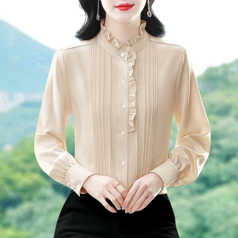 春 コーデ レディース ファッション オシャレ カワイイ シンプル きれいめ ナチュラル 上品カジュアル 婦人服 サテンシャツ ウエスタンスタイル トップス シャツ 長袖