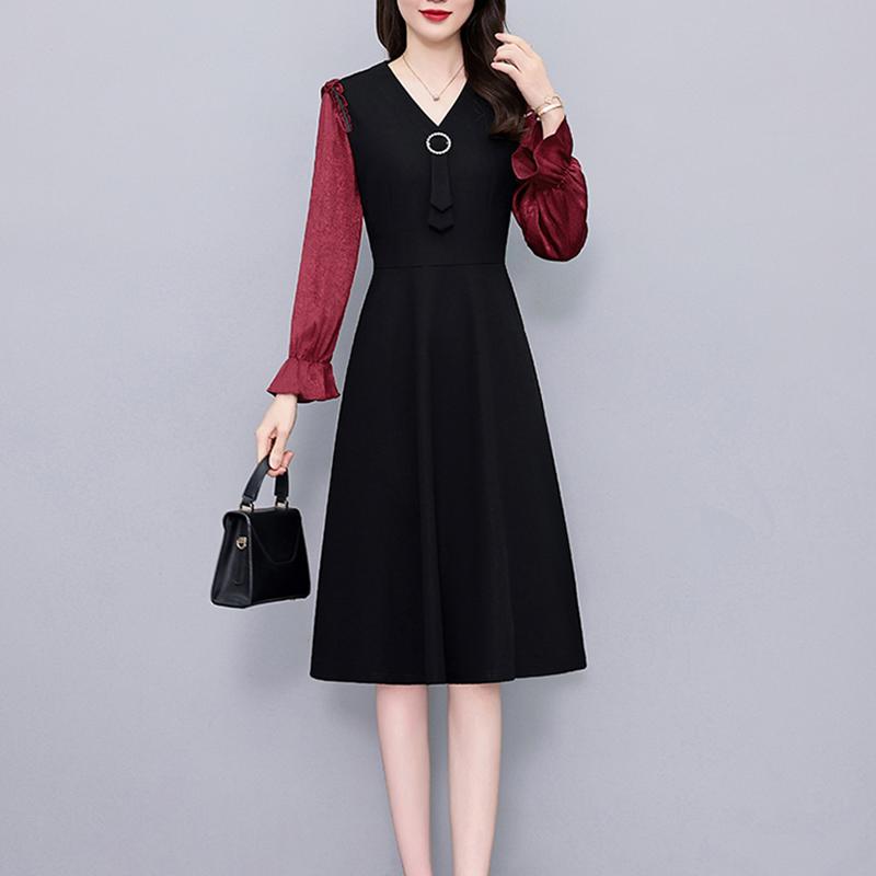 春 コーデ レディース ファッション オシャレ カワイイ シンプル きれいめ ナチュラル 上品カジュアル 婦人服 ドレス フェイク ツーピース 長袖 Aライン ミドル丈 スカート