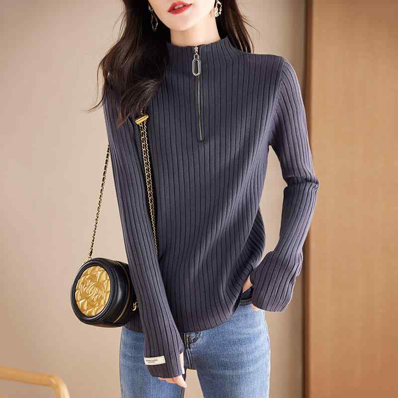 乐天商城 - 春 コーデ レディース ファッション オシャレ カワイイ シンプル きれいめ ナチュラル 上品カジュアル 婦人服 ハーフ タートルネックニット Tシャツ 長袖 トップス