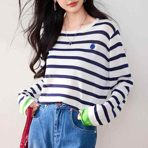 春 コーデ レディース ファッション オシャレ カワイイ シンプル きれいめ ナチュラル 上品カジュアル 婦人服 ストライプ ニット Tシャツ ゆったり 長袖 トップス 春 コーデ レディース ファッション オシャレ カワイイ シンプル きれいめ ナチュラル 上品カジュアル 婦人服 ストライプ ニット Tシャツ ゆったり 長袖 トップス