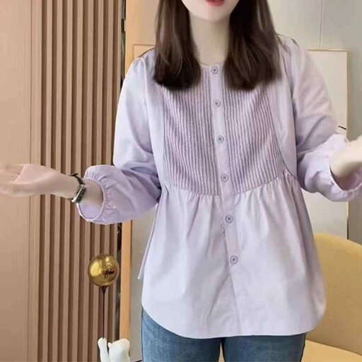 春 コーデ レディース ファッション オシャレ カワイイ シンプル きれいめ ナチュラル 上品カジュアル 婦人服 大きいサイズ 紫 白 長袖 シャツ スリミング アウター トップス 春 コーデ レディース ファッション オシャレ カワイイ シンプル きれいめ ナチュラル 上品カジュアル 婦人服 大きいサイズ 紫 白 長袖 シャツ スリミング アウター トップス