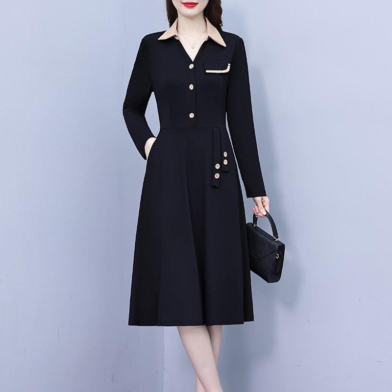 Rakuten - 春 コーデ レディース ファッション オシャレ カワイイ シンプル きれいめ ナチュラル 上品カジュアル 婦人服 ドレス 大きいサイズ Aライン 長袖 ミディアム丈