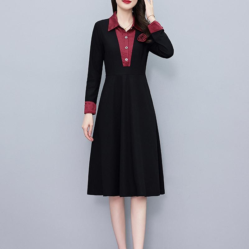 春 コーデ レディース ファッション オシャレ カワイイ シンプル きれいめ ナチュラル 上品カジュアル 婦人服 ドレス フェイク ツーピース 大きいサイズ Aライン 長袖 ミディアム丈 スカート