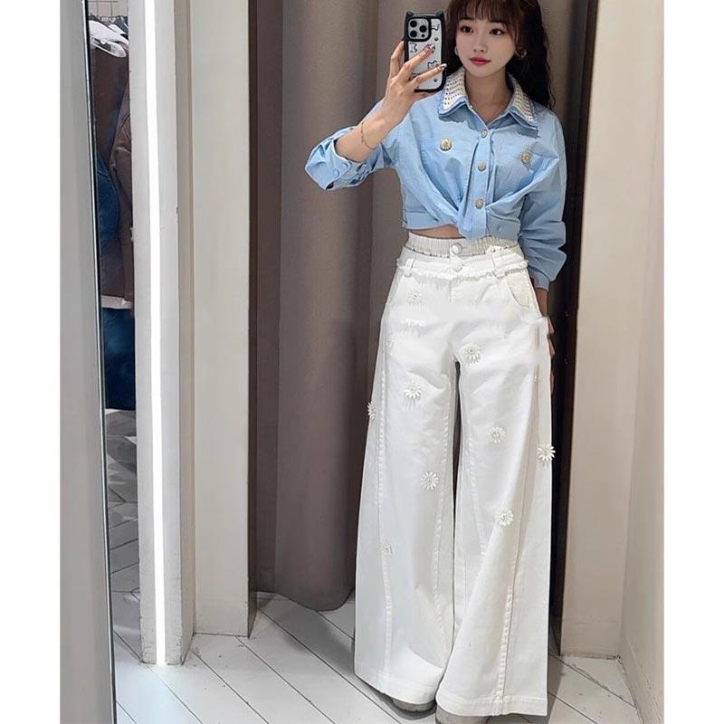 春 コーデ レディース ファッション オシャレ カワイイ シンプル きれいめ ナチュラル 上品カジュアル 婦人服 ワイドレッグ パンツ 夏 ハイウエスト スリム ストレート カジュアル