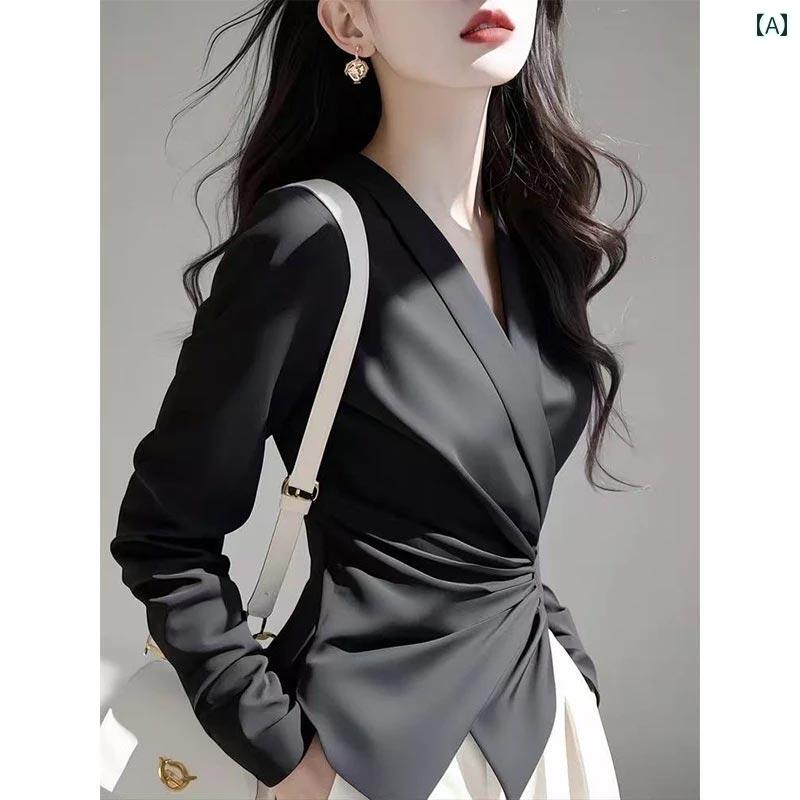 春 コーデ レディース ファッション オシャレ カワイイ シンプル きれいめ ナチュラル 上品カジュアル 婦人服 フレンチ ハイエンド 無地 快適 シャツ ウエスト インナーウェア Vネック トップス