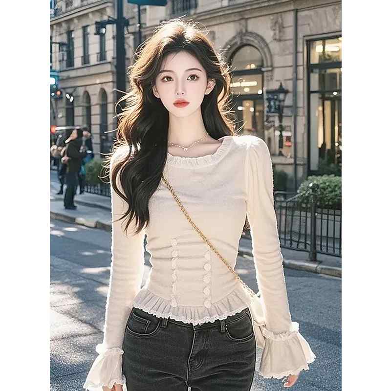 Rakuten - 春 コーデ レディース ファッション オシャレ カワイイ シンプル きれいめ ナチュラル 上品カジュアル 婦人服 服 長袖 Tシャツ トップス トランペット スリーブ