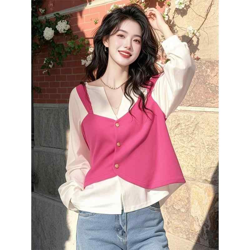 Long-Sleeved - 春 コーデ レディース ファッション オシャレ カワイイ シンプル きれいめ ナチュラル 上品カジュアル 婦人服 長袖 シャツ フレンチ フェイク ツーピース トップス