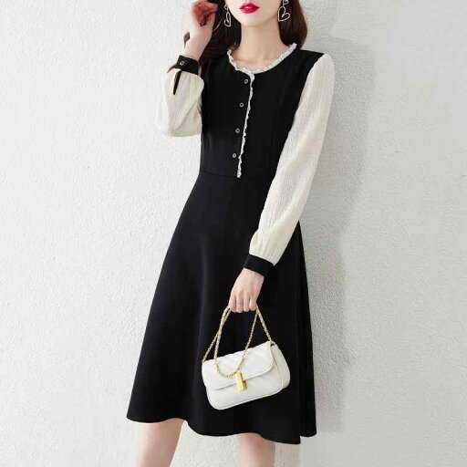 春 コーデ レディース ファッション オシャレ カワイイ シンプル きれいめ ナチュラル 上品カジュアル 婦人服 長袖 ブラック ドレス スリム フェイク ツーピース 春 コーデ レディース ファッション オシャレ カワイイ シンプル きれいめ ナチュラル 上品カジュアル 婦人服 長袖 ブラック ドレス スリム フェイク ツーピース