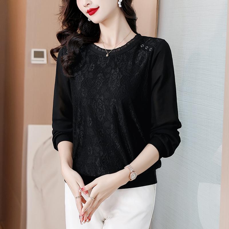 Rakuten - 春 コーデ レディース ファッション オシャレ カワイイ シンプル きれいめ ナチュラル 上品カジュアル 婦人服 長袖 レース ステッチ レイヤリング シャツ ゆったり T カジュアル スリム トップス