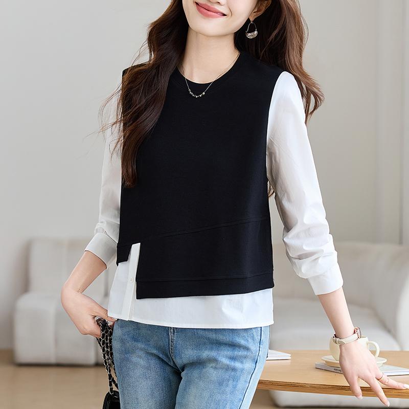 春 コーデ レディース ファッション オシャレ カワイイ シンプル きれいめ ナチュラル 上品カジュアル 婦人服 フェイク ツーピース セーター ニット ステッチ ドレス 長袖 トップス