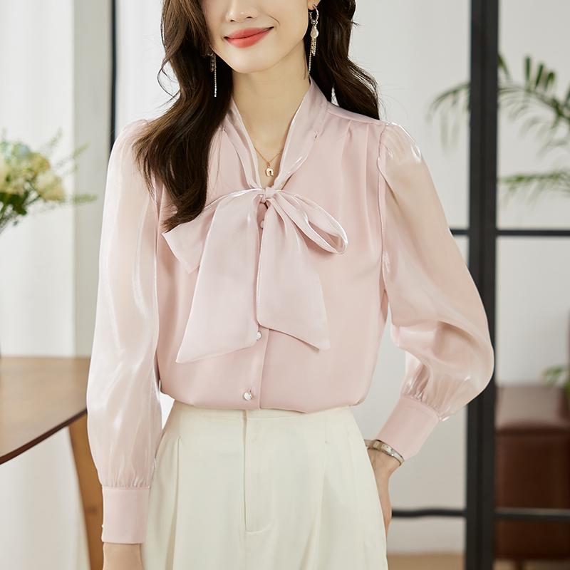 春 コーデ レディース ファッション オシャレ カワイイ シンプル きれいめ ナチュラル 上品カジュアル 婦人服 長袖 シフォンシャツ フレンチ ハイエンド シャツ 快適 トップス