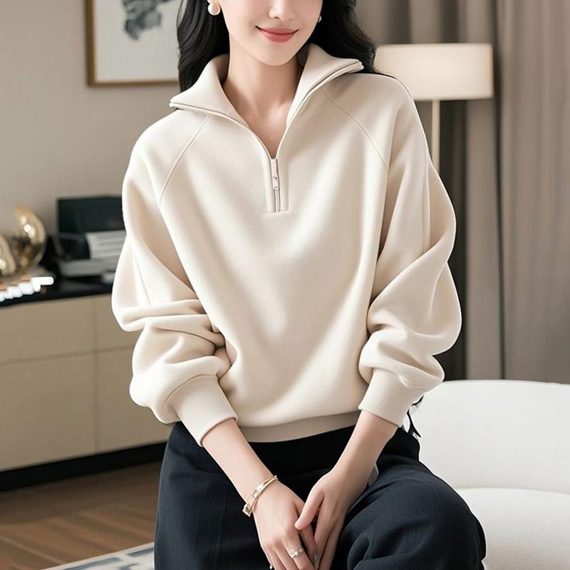 春 コーデ レディース ファッション オシャレ カワイイ シンプル きれいめ ナチュラル 上品カジュアル 婦人服 ハーフ ジップ スタンドカラー セーター ゆったり スリム トップス