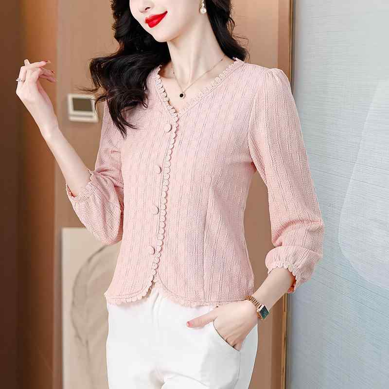 Other - 春 コーデ レディース ファッション オシャレ カワイイ シンプル きれいめ ナチュラル 上品カジュアル 婦人服 Vネック 長袖 シャツ ウエスト バンド