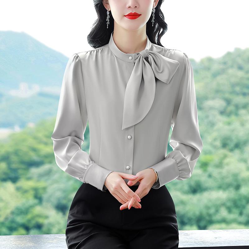 Other - 春 コーデ レディース ファッション オシャレ カワイイ シンプル きれいめ ナチュラル 上品カジュアル 婦人服 リボン サテンシャツ 通勤ウェア ウエスタン シャツ 長袖