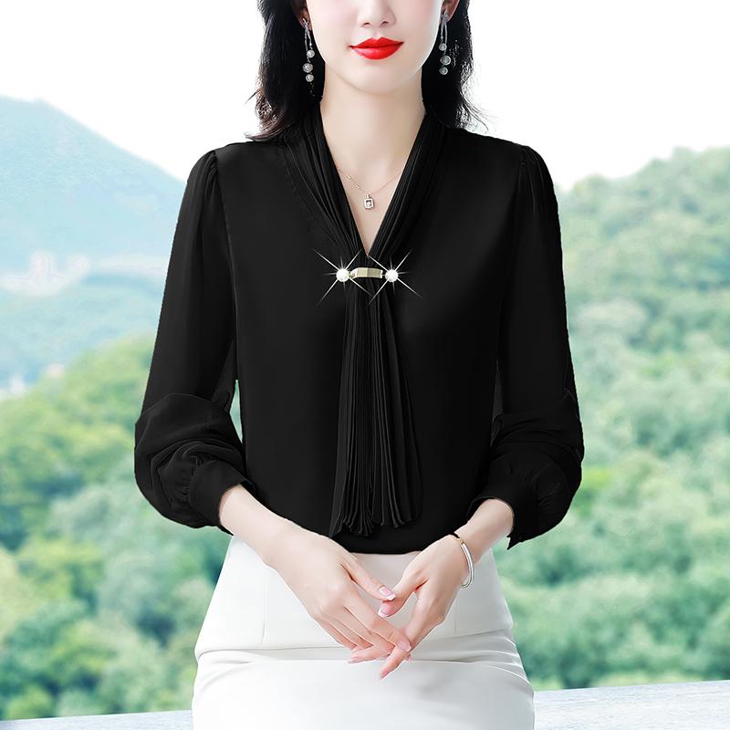 Other - 春 コーデ レディース ファッション オシャレ カワイイ シンプル きれいめ ナチュラル 上品カジュアル 婦人服 サテン フレンチ シャツ 長袖 ハイエンド トップス