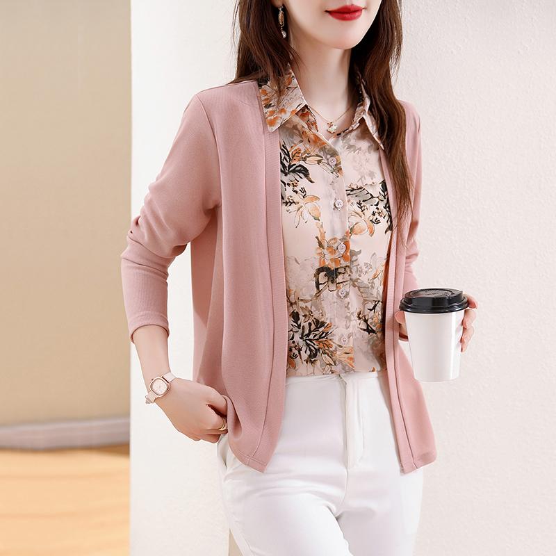 春 コーデ レディース ファッション オシャレ カワイイ シンプル きれいめ ナチュラル 上品カジュアル 婦人服 フェイク ツーピース シャツ 長袖 スリム トップス